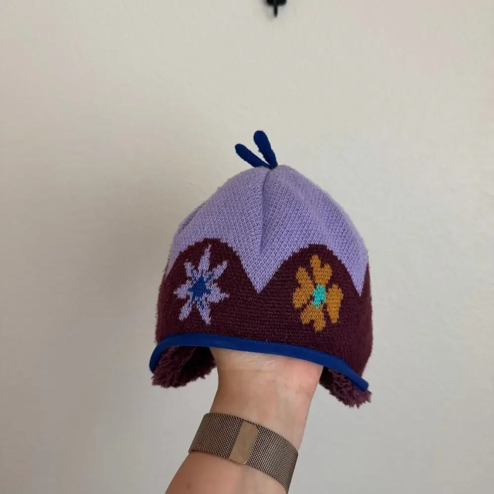 Patagonia Baby Reversible Beanie Fleece Sweater Knit Floral Purple Blue 12M